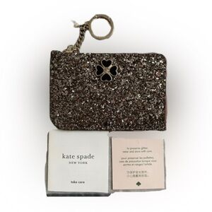 Kate Spade NWT Sparkling Black Glitter Card Holder/Case /Key Ring